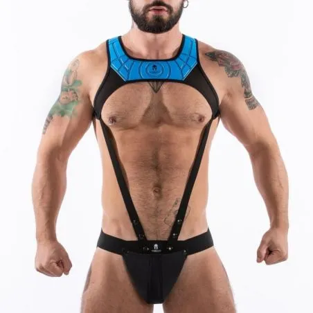 Ensemble Jock et Harnais Tauro Noir-Bleu - Taille : S pas cher