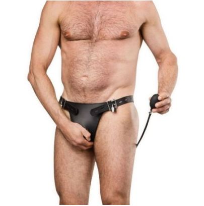Slip de chasteté en cuir pour homme avec plug anal gonflable - Noir pas cher