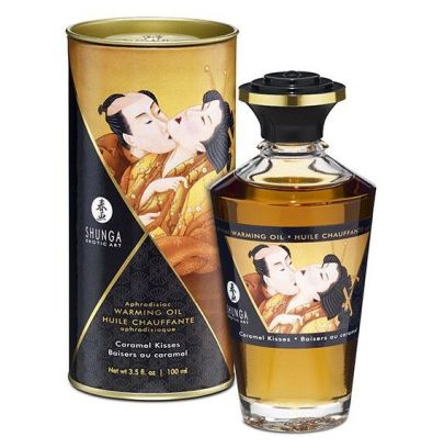 Huile de massage Chauffante Aphrodisiaque - BAISERS AU CARAMEL 100ml pas cher