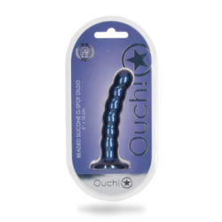 Dildo en silicone G-spot perlé - 12.8x2.5cm - Bleu métallique