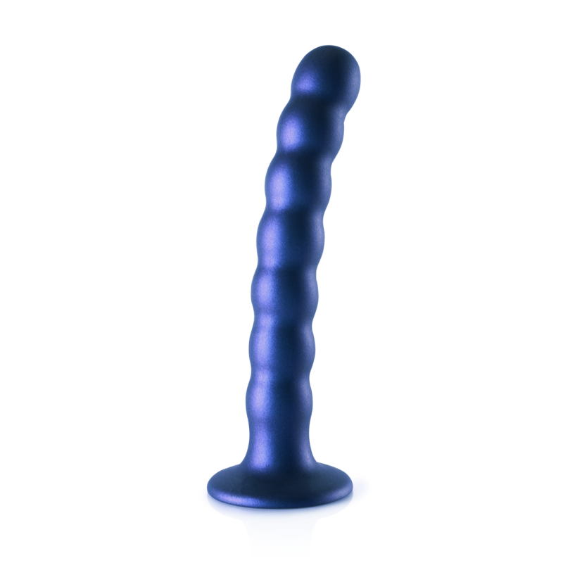 Dildo en silicone à perles pour le point G - 16.4x2.5cm - Bleu métallisé