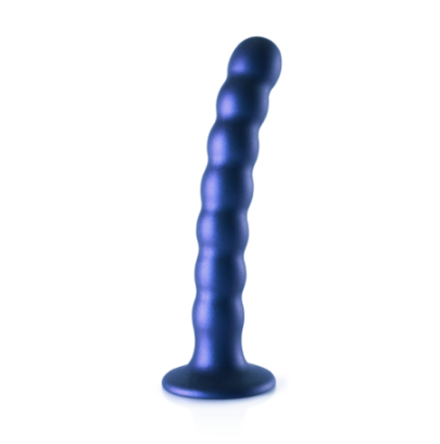 Dildo en silicone à perles pour le point G - 16.4x2.5cm - Bleu métallisé pas cher