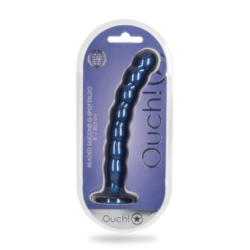 Dildo en silicone pour point G à perles - 20.4x3.1cm - Bleu métallique