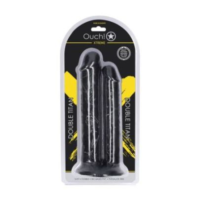 Double Gode Réaliste Double Titan – 24,5 cm – Noir